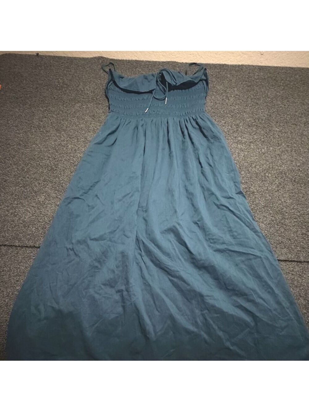 Sim & Sam Blue Smocked Maxi Dress Medium Ruffle Tie Front NWT